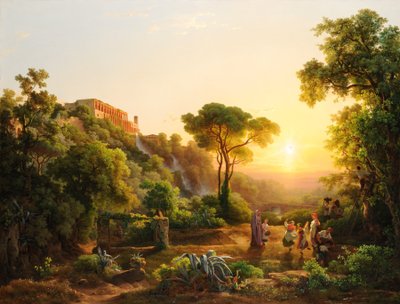 Landschaft bei Tivoli, mit einer Szene aus der Traubenernte von Károly Markó